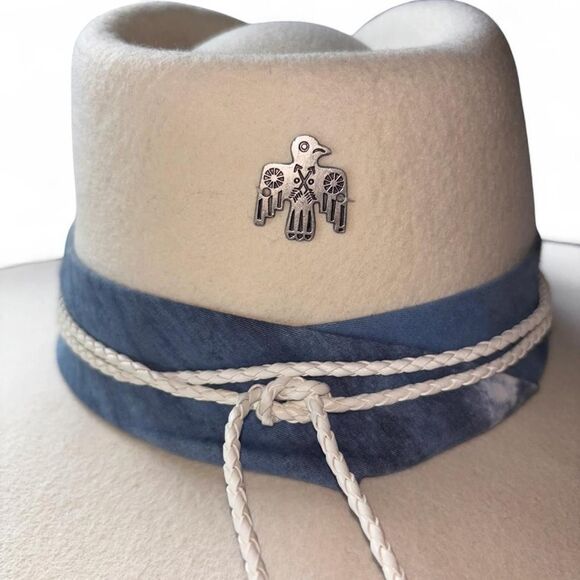 Free People NWT Wool Cream Hat Blue Tie Dye White Rope Accents main image 5